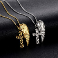 Pendentif Aile d'Ange du Fabricant en Acier Inoxydable Poli Bijoux Collier Homme et Femme Prix de Gros Direct Usine
