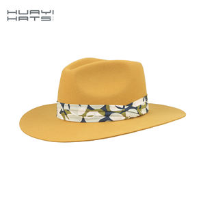 Huayi 브랜드 하이 퀄리티 사용자 정의 봄 여러 가지 빛깔의 여자 100% 울 와이드 뻣뻣한 챙 페도라 노란색 펠트 모자 - Product Image 2