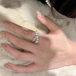 S925 Pure Silver Full Diamond <b>Ring</b> with Streamlined Interlaced <b>Pearl</b> Niche Retro High-End Design Personalized Women's Jewelry - Product Image 3