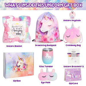Ensemble de cadeaux de licorne pour filles Jouets de licorne pour filles Boîte cadeau d'anniversaire avec couverture Tumbler Bag - Product Image 5