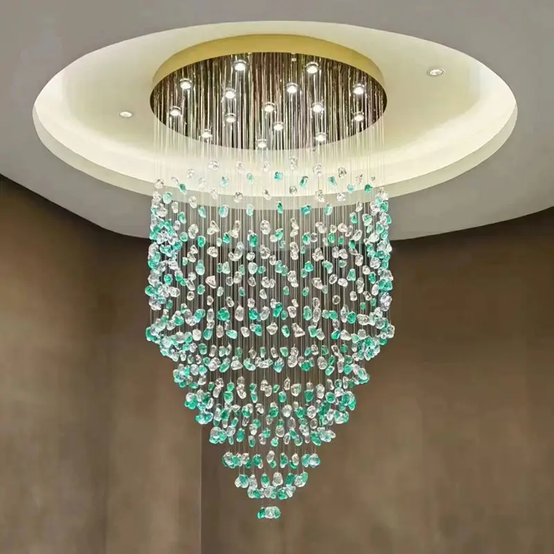 Yeni otel kristal avize bar oturma odası büyük mühendislik açık yeşil şeffaf taş cam lamba özel lamba