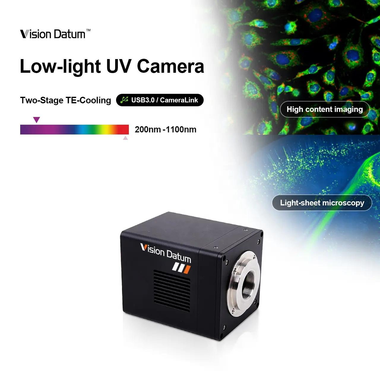 प्रतिदीप्ति छवि के लिए उच्च गुणवत्ता वाली छवियां मल्टीस्पेक्ट्रल ऑप्टिकल यूएसबी3 कैमरालिंक लो-लाइट यूवी औद्योगिक कैमरा मशीन विजन
