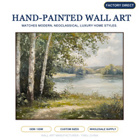 Peinture à l'huile sur toile de paysage lacustre avec bouleaux peints à la main, décoration murale pour salon et chambre, taille personnalisée, usine OEM ODM