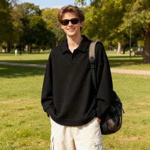 เสื้อสเวตเชิ้ตผู้ชายคอโปโลผ้าฝ้ายสีทึบแนวสตรีทแวร์ผ้าคอตตอน100% โอเวอร์ไซส์สำหรับ TKAN419D ออกแบบได้ตามต้องการ - Product Image 1