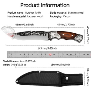 Cuchillo Bowie de Hoja Recta para Camping, Acero Inoxidable, Mango de Madera, 4mm de Grosor, Multiusos, OEM - Product Image 6