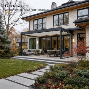 Pérgola de aluminio con lamas ajustables RKOVE RK-S2 de 4*6 m con paneles de vidrio corredizos e interfaz preparada para calefacción, pérgola inteligente de aluminio. - Product Image 5