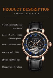 Montre mécanique pour homme KINYUED, boîtier en acier inoxydable, bracelet en cuir, étanche 3BAR, tourbillon, luxe, mode - Product Image 3