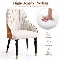 Chaise de salle à manger rembourrée moderne avec dossier haut, design coquille, assise rembourrée, finition métallique et pieds noir et or pour hôtel et restaurant