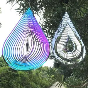 AISITIN金属3D风转风铃不锈钢创意个性水滴造型花园装饰