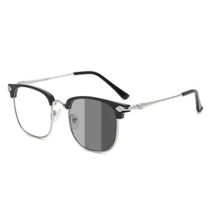 Óculos de segurança com lentes fotocromáticas homens mulheres meia armação preta sobrancelha prata ouro pc metal óptico photogray anti reflet