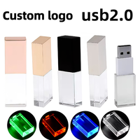 Flashdisk Kristal LED Logo Custom 128GB Dengan Kotak USB Flash Drive 64GB Memory Stick 32GB 64GB U Disk 16GB Hadiah Pernikahan