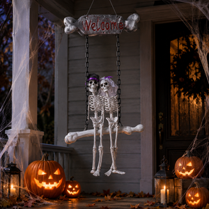 Decorazioni di Halloween Pafu: <span class=keywords><strong>Scheletri</strong></span> di Sposi a Grandezza Naturale, Accessori Sospesi, Cartello di Benvenuto con Coppia di <span class=keywords><strong>Scheletri</strong></span> per Halloween - Product Image 1