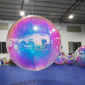 Hot Popular New Design PVC Hanging On Ceiling Colorful Inflatable 1M 2M Outdoor Rotating Disco Mirror Ball With Lighting