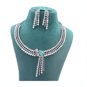 Romantic <b>Silver</b> Plated Crystal Necklace and Earrings <b>Set</b> with Tassel Design for Women Wedding Jewelry Zircon Pendant Charm - Product Image 4