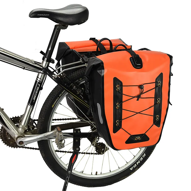 Bolsa de bicicleta impermeable al aire libre alforjas de bicicleta con ganchos ajustables asa de transporte embellecedor reflectante y bolsillos grandes