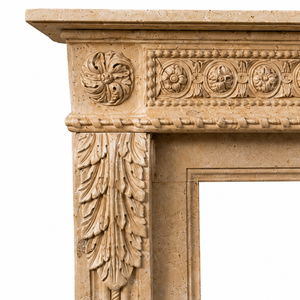 Traditional Marble <b>Fireplace</b> Mantel With Ornate Carving Galala Beige Stone Indoor Wood Burning Hearth For Living Room - Product Image 4