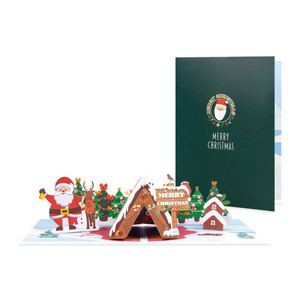 Tarjeta de Felicitación Navideña 3D Pop-Up con Diseño de Casa de Santa Claus y Renos, Hecha a Mano, para Regalo Navideño - Product Image 1