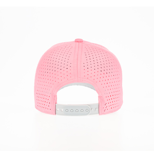 Gorra de golf rosa al por mayor de perfil bajo, de 6 paneles, estructurada, de poliéster, a cuadros, perforada con láser, snapback, parche de silicona, bolsillo oculto - Product Image 4