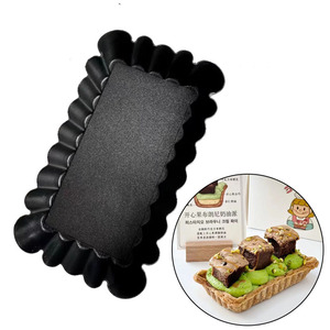 Rectangular Non Stick Tart Pan For Fruit Pie Baking With Scalloped Edge Design Black Color Oven Safe - Product Image 1