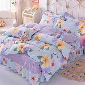 Parure de lit quatre pièces style princesse coréenne 100% coton imprimé floral respirant pour chambre de fille - Product Image 1