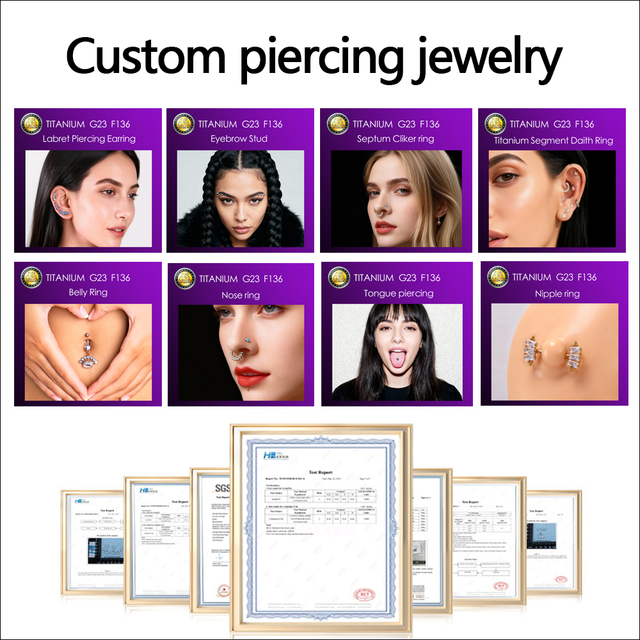 Custom Titanium Piercing Jewelry OEM ODM G23 F136 ASTM Implant Grade Titanium Body Piercing, Labret, Helix, Nose Rings Earrings