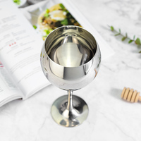 Copa de Vino de Acero Inoxidable 304 de Grado Alimenticio de 330 ml, Acabado Espejo, con Tallo, para Bar, Bodas y Fiestas
