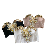 Ventes Flash : Corset Bustier Crop Top Sexy pour Adultes, Sans Armature, Orné de Strass Solides, en Tissu Tissé Respirant avec Boutons, Idéal pour l'Été