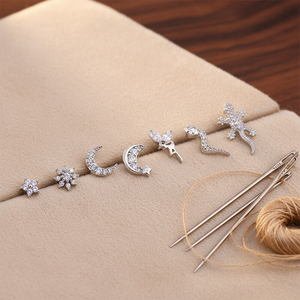 Orecchino a Perno in Acciaio Inox 20g, Regalo di Nozze, Piercing con Zirconi, Motivi Serpente, Lucertola, Geco, Fiore, Luna, per Cartilagine, Elica, Conca, Lobo, Trago - Product Image 5