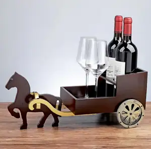 Prix d'usine drôle forme animale chariot en bois cheval porte-bouteille de vin