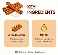 Capsules de cannelle de Ceylan OEM avec huile MCT, antioxydant, pour adultes, hautement biodisponible, sans OGM, sans gluten, complément alimentaire à base de plantes pour le métabolisme