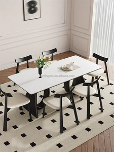 Ensemble table et chaises de salle à manger modernes, écologiques, avec plateau en marbre et structure en bois massif, pour centre commercial, école, salon, hôtel, café, restaurant - Product Image 3