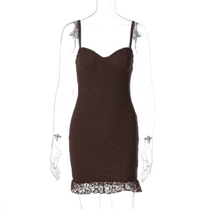 Clasificación de productos Vestido ODM personalizado Estilo corto Moda Mujeres Niñas Sexy Encaje Halter Vestido corto adelgazante para fiesta Uso diario - Product Image 5