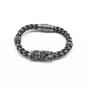 Yunnique Pulsera de plata tibetana con calavera de serpiente para hombre, cordón de cuero, joyería de regalo - Product Image 1