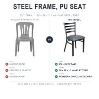Chaise de salle à manger élégante avec cadre en métal, siège rembourré en cuir PU noir, design personnalisé de luxe, chaise de restaurant