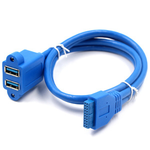 USB 3.0 Adapter <b>Cable</b> 19 Pin To Dual Port <b>Computer</b> Front Panel Extension With Shielded PVC Jacket Pure Copper Conductor - Product Image 1