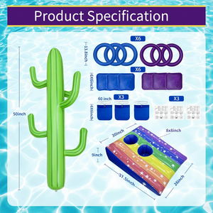 ชุดเกมโยนห่วงกระบองเพชรและคอร์นโฮลแบบเป่าลม 2-in-1 ลายสายรุ้ง - Product Image 5