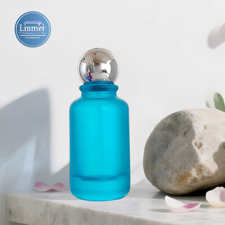 Custom Logo Blue Frosted 100ml Universal Spray Bottle with Pump Sprayer Flat Shape Complex Process-Perfume Gift Box Packaging