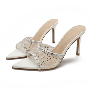 2025 Summer Women's Slingback Thin <b>Heels</b> Slip-On Sexy Pointed Toe Solid Fashion Sandals 8cm Height Increasing - Product Image 2