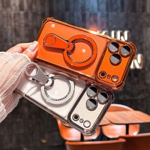 Funda transparente electrochapada con soporte magnético para iPhone 17 16 15 14 Pro Max, anillo de soporte ajustable y cubierta trasera de TPU - Product Image 1