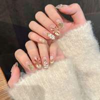 Ongles courts exquis de Noël, motif nœud mignon, ciel étoilé rose, strass, cristal empilé, effet œil de chat, transparents, forme carrée/en C/en tube, 5,0 cm