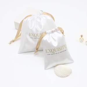 High Quality Logo Printed Satin Dust Gift Wig Drawstring Jewelry Pouch <b>Extension</b> Silk Satin Hair Bag - Product Image 1