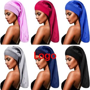 Bonnet de nuit personnalisé pour femme en polyester satiné, bonnet de sommeil multicolore avec broderie et logo sérigraphié - Product Image 1
