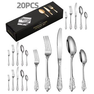 Light Luxury Embossed 20-Piece Set Stainless Steel Tableware Reusable Knife <b>Spoon</b> Knife Set - Product Image 5