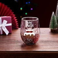 Tasse à café ou à thé en verre borosilicate à double paroi avec paillettes en forme d'arbre de Noël