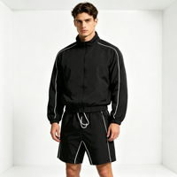 Ensemble deux pièces personnalisé pour homme 2026 – Survêtement coupe-vent et short réfléchissant en nylon avec fermeture éclair