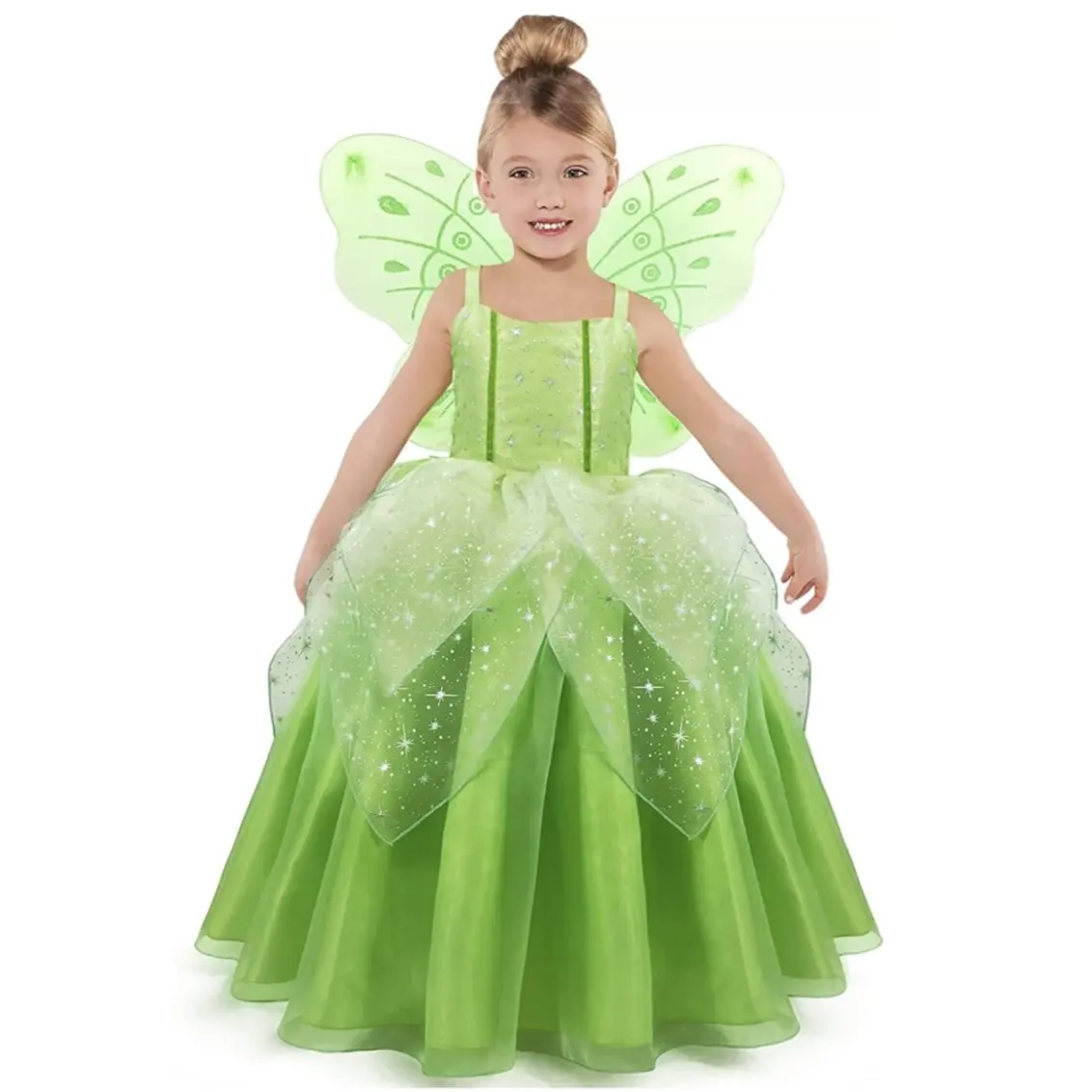 Frauen und Mädchen Party oder Karneval Cosplay Prinzessin Kleid mit Flügeln 2 Stück Set Peter Pan Tinker Bell Fairy Kostüme für Halloween