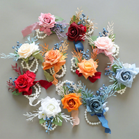 Ensemble de corsages et boutonnières artificiels personnalisés pour marié, corsages pour hommes, fleur de poignet pour mariée, rose, mariage