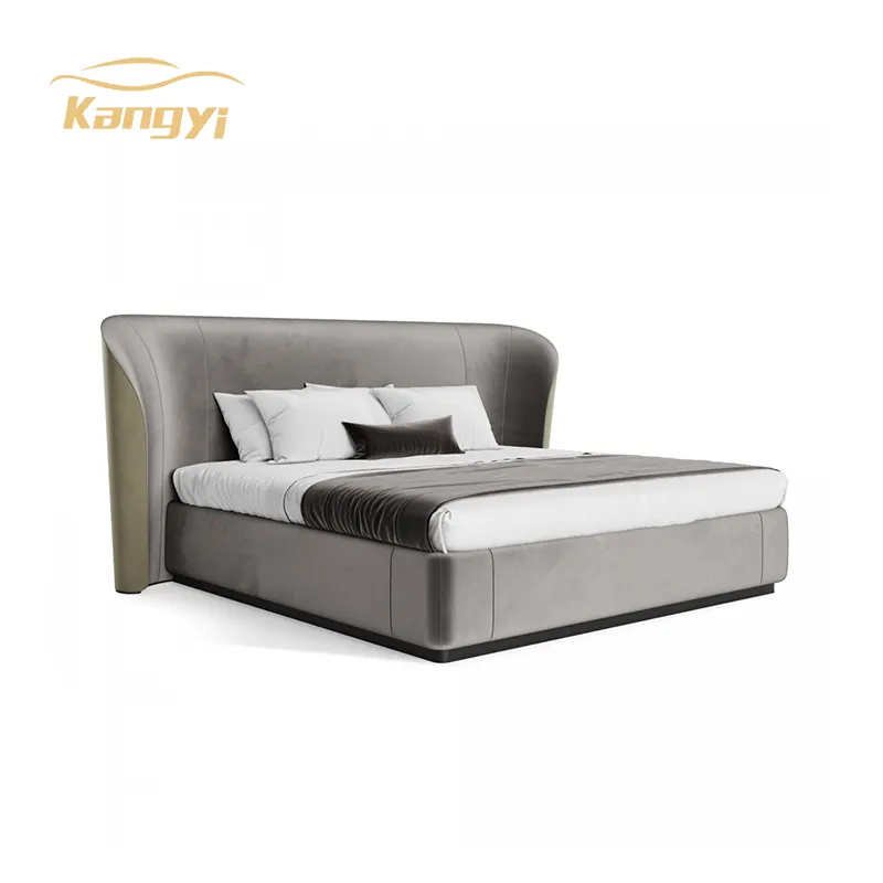 Moderna Luz de lujo gris tela de terciopelo king size suave camas dormitorio cama muebles de cuero esmerilado cama doble