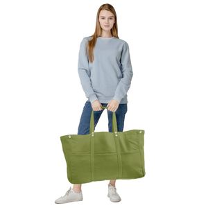 กระเป๋าโท้ทสุดฮอตสำหรับวันหยุดสุดสัปดาห์ ผ้าแคนวาสสีเขียว ใช้ซ้ำได้ สำหรับช้อปปิ้งและไปเที่ยวชายหาด - Product Image 3