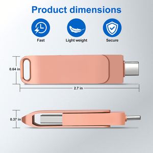Clé USB rotative haute vitesse en métal, double interface OTG, USB 2.0/3.0 Type-C, 4 Go-128 Go, vente en gros, logo personnalisé, cadeau - Product Image 3